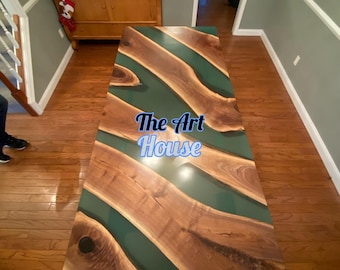 Epoxy Table, Dining ,Sofa, Side, Center table top Live Edge Walnut Table ,Sea Green Epoxy Resin River Table, Natural Wood ,SIZE 30X60 INCHES