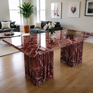 Handmade Rosso Levanto Marble Rectangular Dining Table | Luxury Red Stone Furniture