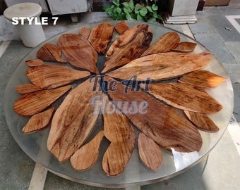 Round  Wood Table With Resin, Round Decor Epoxy Table, Round Coffee Table, Round Edge Coffee Table, Round Epoxy Table Top , Natural Wood