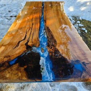 Blue Epoxy River Tabletop | Live Edge Acacia Wood | Custom Handmade Resin Dining Table | Unique Natural Wood Art ,ocean resin Table Top,