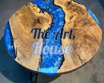 Luxury Epoxy table, Decorative ,Coffee Table,  Dining, Center, Sofa, & Side Table, Walnut, Resin River, Blue Epoxy, Natural Wood &quot;30X60&quot;Inc.
