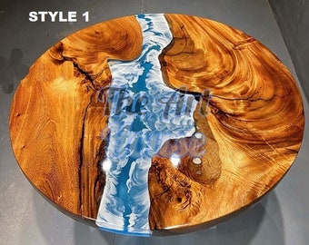 Round Wood Table With Resin, Round Epoxy Table, blue Decor Epoxy Table, Round Coffee Table, Round Edge Coffee Table, Round Epoxy Table Top