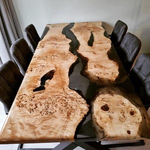 Epoxy Table, dining, center table top Live Edge Walnut Table ,Black Epoxy Resin River Table, Natural Wood ,dining table ,epoxy resin table,