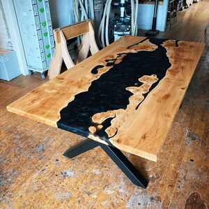 Epoxy Table, dining, center table top Live Edge Walnut Table ,Black Epoxy Resin River Table, Natural Wood ,dining table ,epoxy resin table,