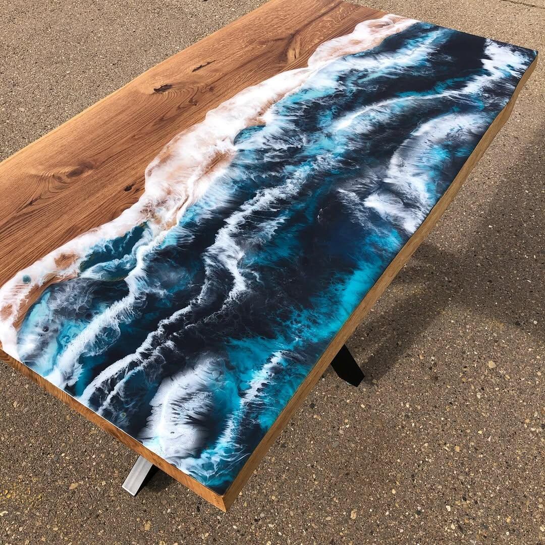 Handmade Ocean Wave Epoxy Resin Tabletop | Live Edge Acacia Wood ...