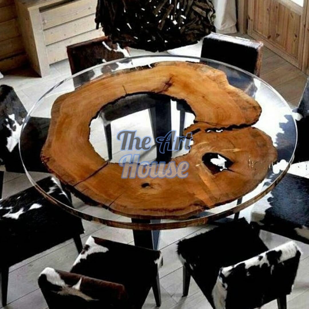 Round Handmade Epoxy Table, Dining, Sofa, Center, Office Meting Table Top Live Edge Walnut Table