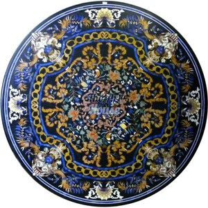Luxury Black Marble Inlay Table Top – Handcrafted Floral Pietra Dura Dining Table | Royal Gemstone Art Table by The Art House | image 3
