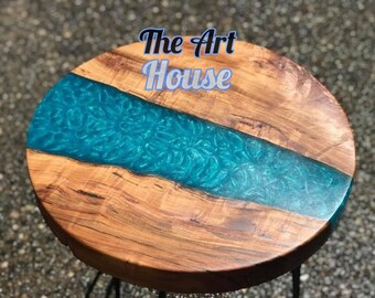 Round Epoxy Table, dining, sofa, center, Meting table top Live Edge Walnut Table ,Custom Order, Epoxy Blue Resin River top, 36&quot;, 48&quot; inches