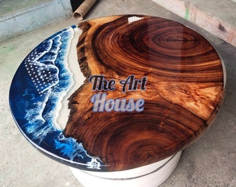 Round Wood Table With Resin, Round Epoxy Table, ocean Decor Epoxy Table, Round Coffee Table, Round Edge Coffee Table, Round Epoxy Table Top
