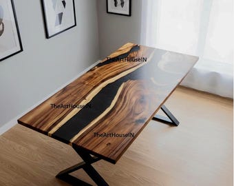 Handmade Acacia Wood Epoxy River Table Top | Live Edge Resin Table | Custom Dining & Coffee Table | UV Protected Epoxy Art
