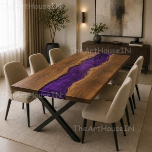 Purple Epoxy River Table | Live Edge Walnut Dining Table | Custom Resin Conference Table | Luxury & Modern  Handmade Dining Furniture