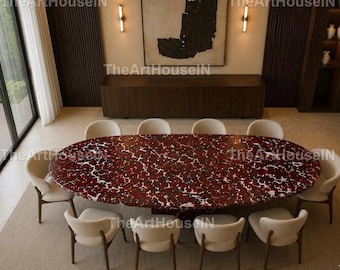 Rosso Levanto Marble Oval Dining Table Handcrafted Red Stone Table, Luxury Custom Dining Table, Modern Statement Furniture Handcrafted table