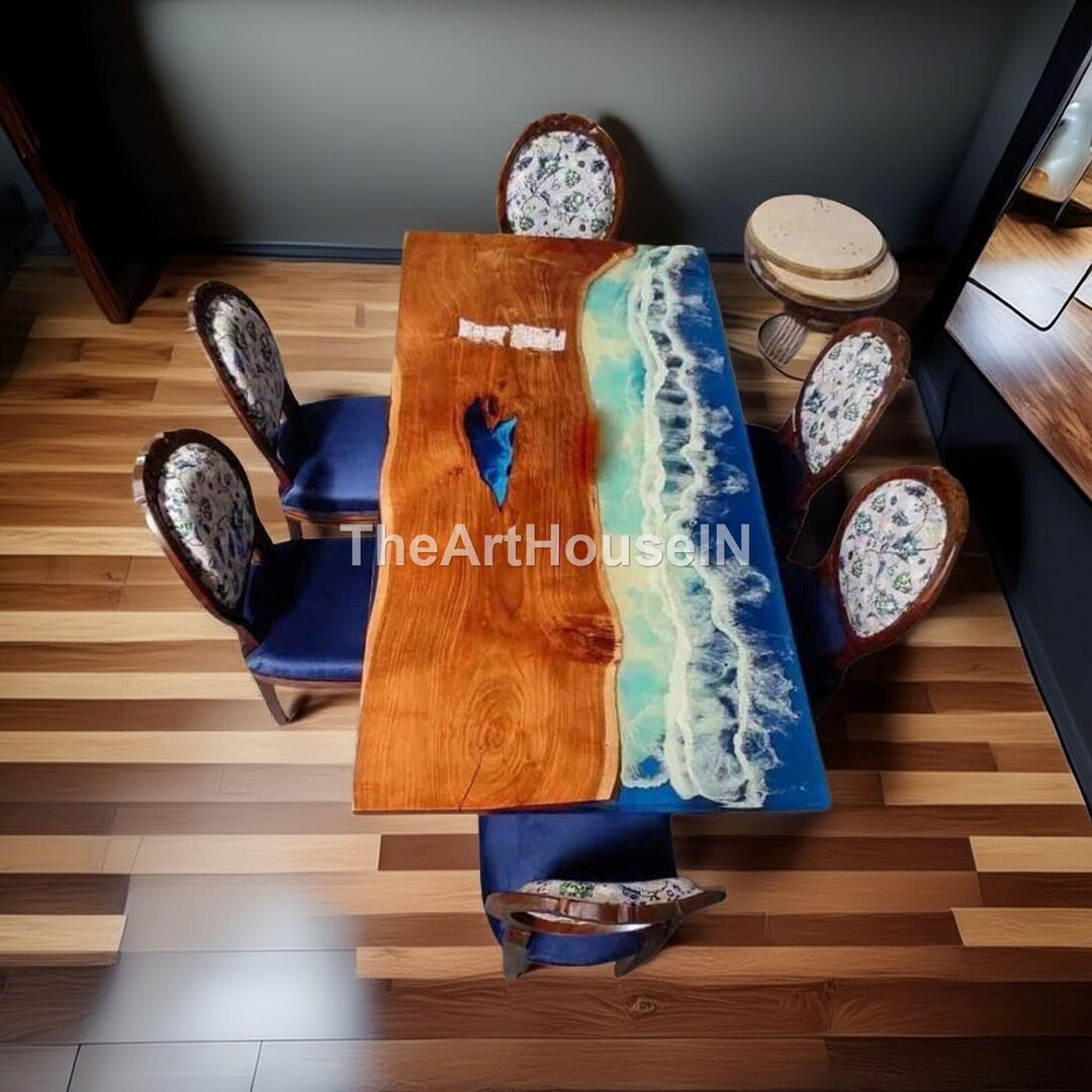 Ocean Wave Epoxy Resin Dining Table | Live Edge Acacia Wood Table ...