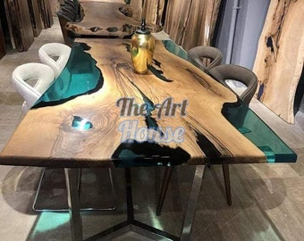 Handmade Walnut Epoxy River Dining Table Top, Natural Wood Custom Order