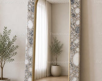 Luxury Breccia Marble Floor Mirror | Full Length Arch Mirror | Modern Designer Statement Mirror for Bedroom Breccia Marble Arch Mirror |