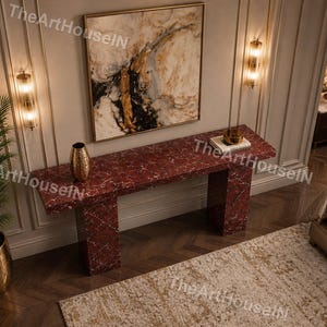 Luxury Rosso Levanto Marble Console Table | Handmade Red Marble Entryway Table | Modern Italian Stone Furniture Rosso Levanto Marble Table