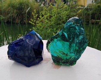 2 pcs 1392 gr of rough andara crystal monatomic 2 color turquoise green and dark blue