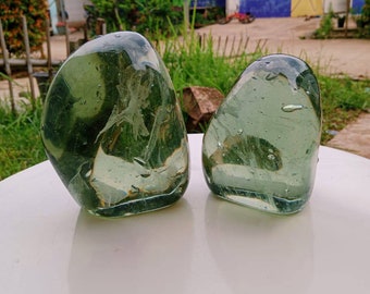 2 pcs 3,8 kgs beautiful of andara crystal yellowish green with white fiber inside