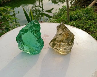 2 pcs 1198 gr of rough Andara Crystal Clear with Hair fiber Inside with Green Monatomic for Meditation