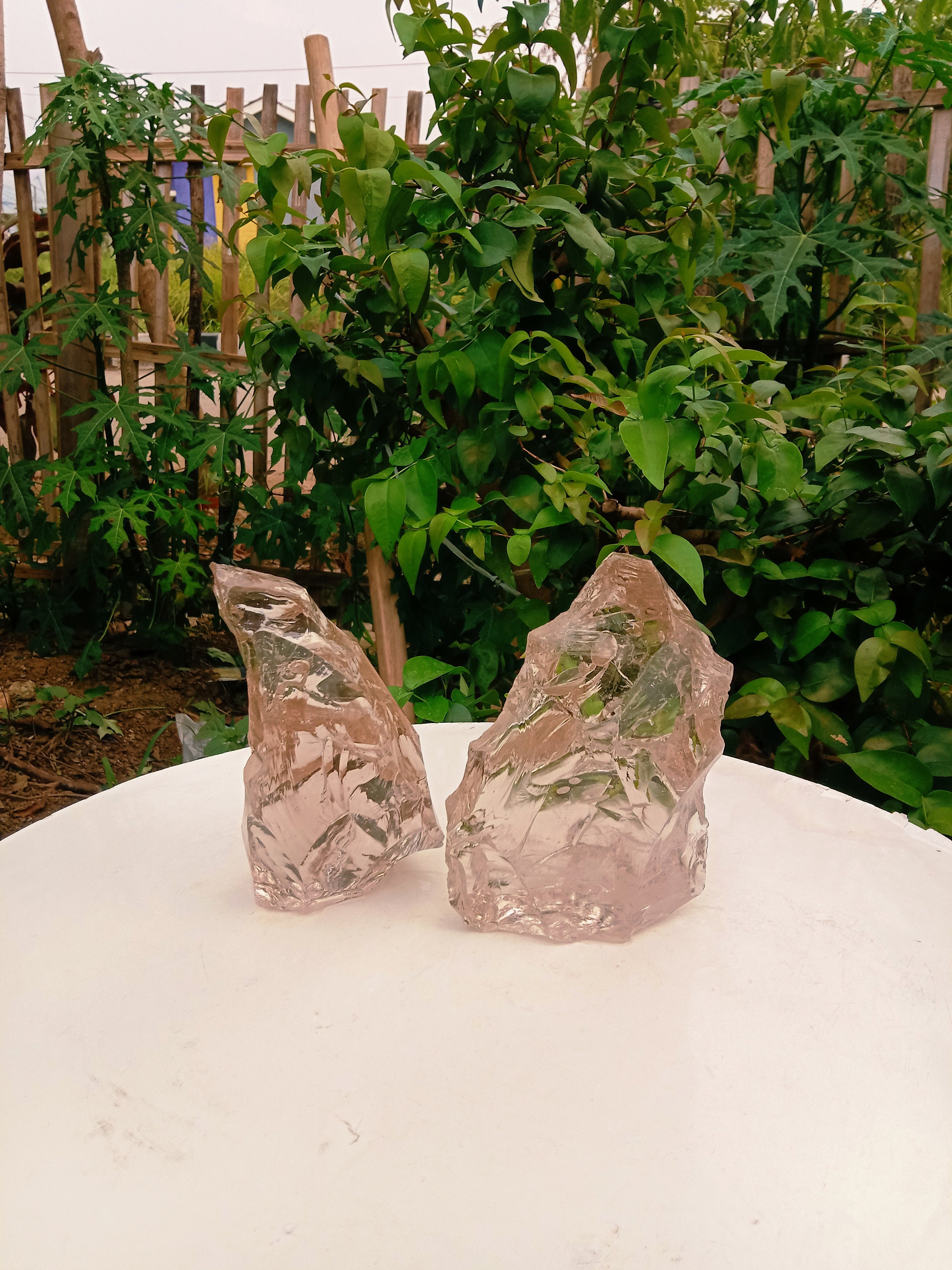 1180 gr of rough natural andara crystals pink brown with buble inside