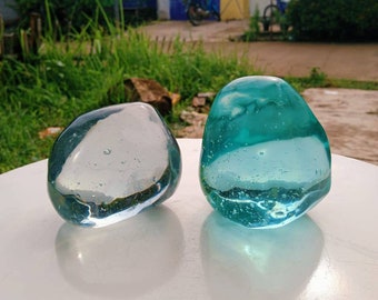 2 pcs 1830 gr of natural andara crystal full polished special 2 color tosca green and gray with bubbles motif and sea foam inside rare