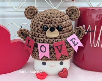 Bear Love Marshmallow Mug Hat, Valentine's Day Mug Hat, Marshmallow Mug Topper, Valentine's Day Decor, Tiered Tray Decor