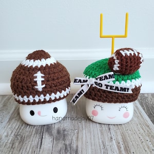 Crochet Football Marshmallow Mug Hats, Sports Decor, Tiered Tray Decor