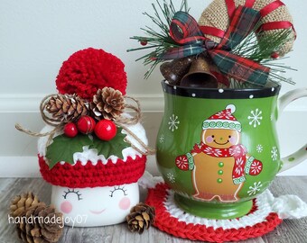 Winter Holly Marshmallow Mug Hat, Marshmallow Mug Topper, Christmas Decor, Winter Decor, Tiered Tray Decor