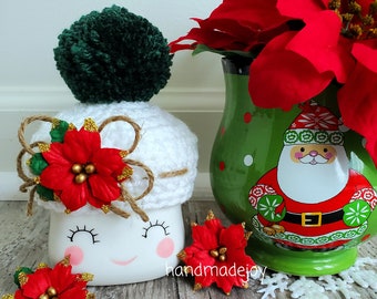 Winter Poinsettia Marshmallow Mug Hat, Marshmallow Mug Topper, Christmas, Tiered Tray Decor