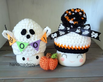 Ghost Marshmallow Mug Hats, Fall Marshmallow Mug Toppers, Halloween Decor, Halloween Mug Hat, Spooky Season, Tiered Tray Decor