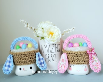 Bunny Easter Basket Marshmallow Mug Hats, Crochet Mug Toppers, Easter Mug Hats, Easter Decor, Spring Decor, Tiered Tray Decor