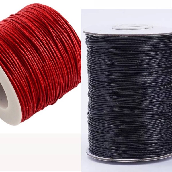 10meter, Waxed, Cotton String, Thread, Cord, Red, Black, Continuous Length, 1mm Thick