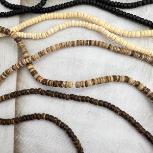 1 string, 5 mm Coconut Shell Beads – Natural Wooden Disc Beads – Black, Cream, Tiger & Dark Brown Variations