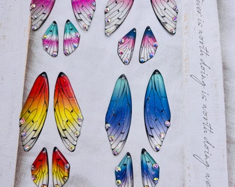 Rhinestone Butterfly Wings: Transparent Resin Earring Charms, 1 pair