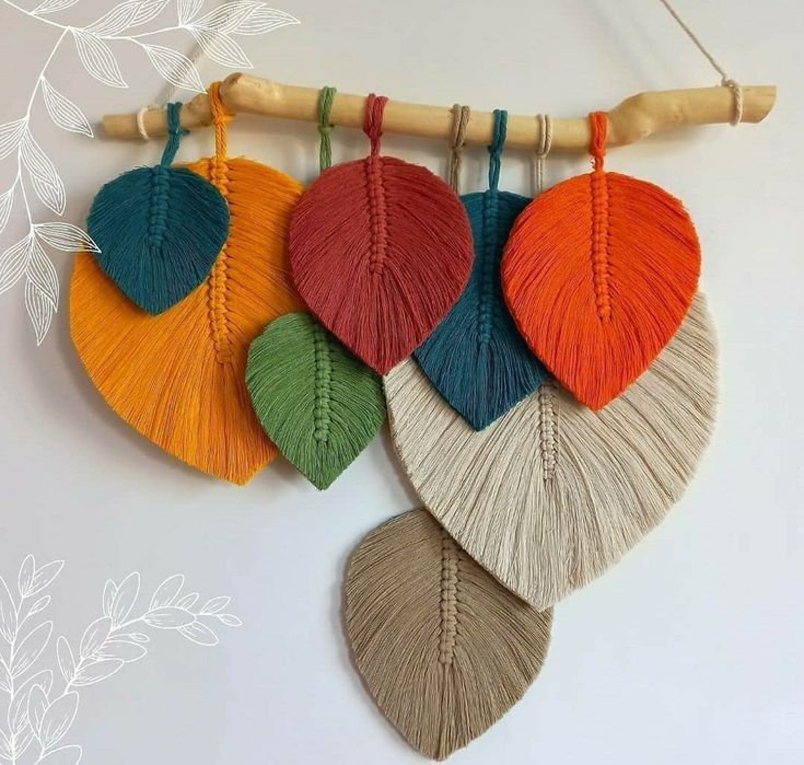 Macrame Round Leaf Wall Decor Leaf Hanging Decor Leaf Wall Etsy