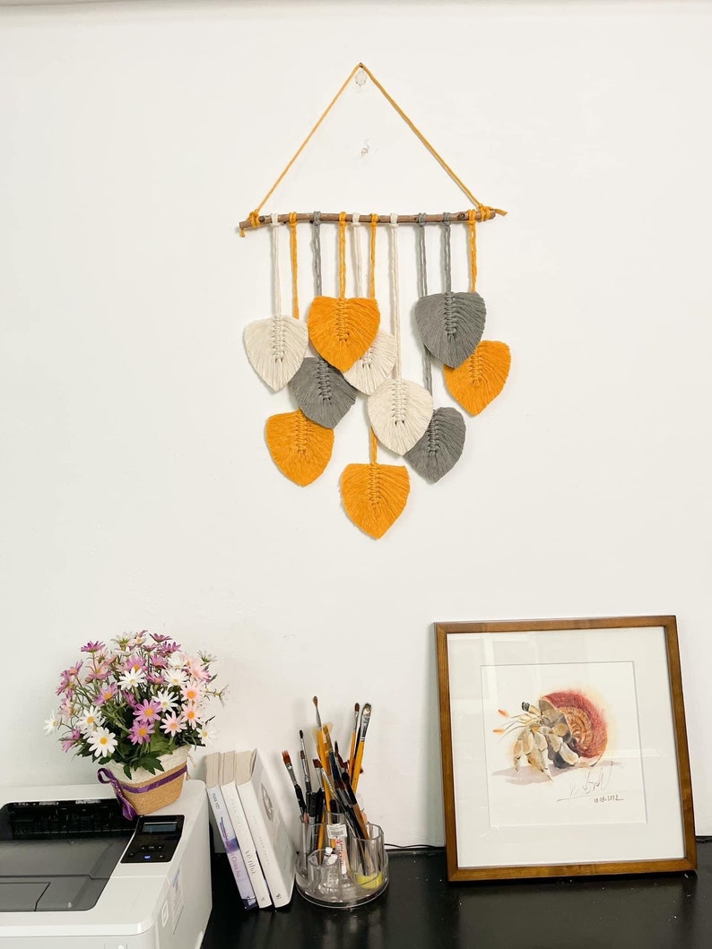 Macrame Round Leaf Wall Decor Leaf Hanging Decor Leaf Wall Etsy