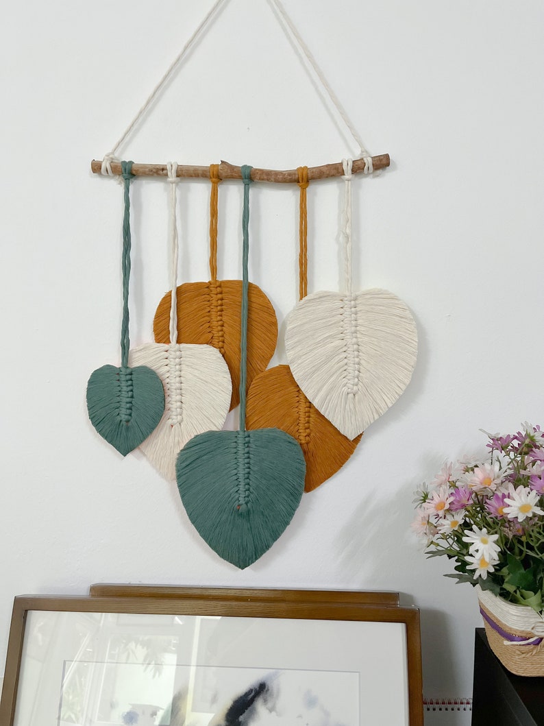 Macrame Round Leaf Wall Decor Leaf Hanging Decor Leaf Wall Etsy