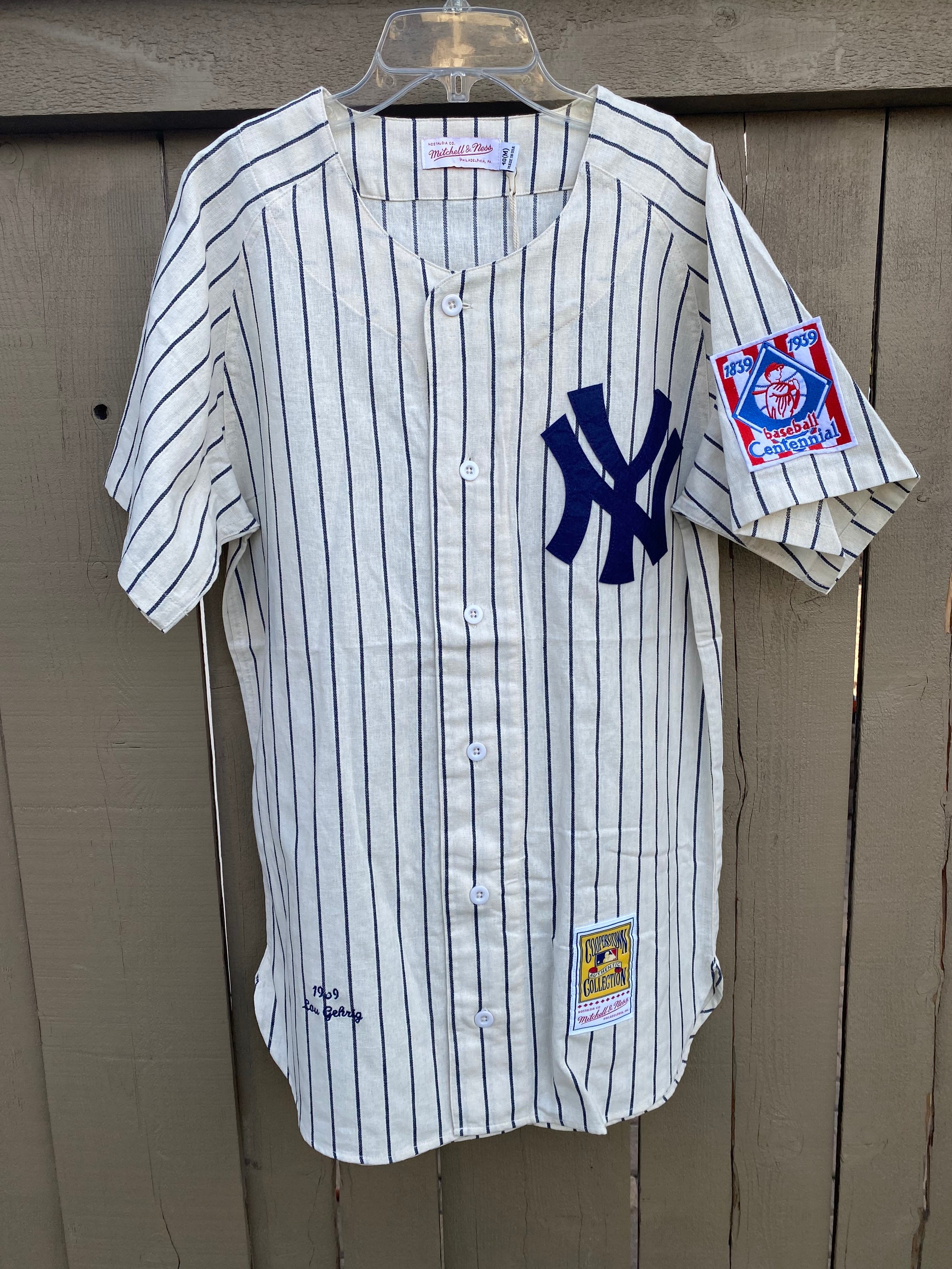NWT Lou Gehrig 4 Mitchell & Ness Pin Striped New York Yankees 