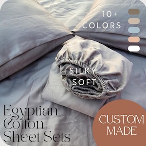 Luxe Egyptian Cotton Bedding: Custom Fitted Sheet Set, any Size & Shape