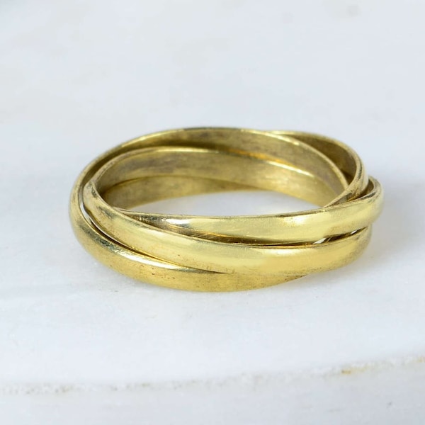Zierlicher Goldring mit mehreren Bändern, minimaler verdrehter Stapelring aus Gold, dreifach verzahnter Ring aus 925er Sterlingsilber, hand