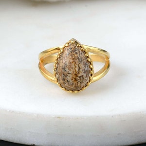 Jasper Gemstone Ring, 925 Sterling Silver Ring, Birthstone Ring, Natural Stone Ring, Handmade Ring, 14k Gold Plated Ring, Jasper Jewelry,