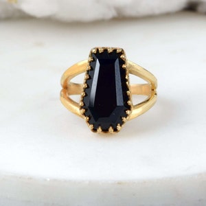 Natural Black onyx Ring, Coffin Gemstone Ring,  925 Sterling Silver Ring, Gold plated Gemstone Ring, Women Wedding Ring, Gift For Her,