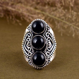 langer schwarzer Obsidian Ring, Statement Obsidian Ring, Designer Obsidian Ring, 925 Sterling Silber Ring, Frauen Ring, Edelstein Schmuck,