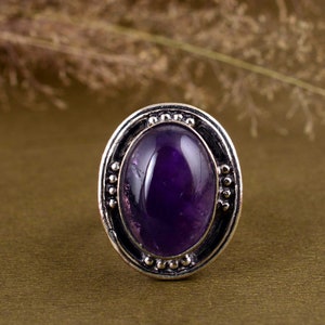 Natural purple Amethyst Ring, Sterling Silver Amethyst Ring, Amethyst Gemstone Ring, oval Shape Amethyst Ring, Designer Amethyst Jewelry,