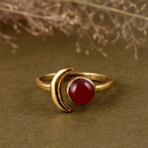 Sun Moon Red Carnelian Ring- Dainty Birthstone Ring- Gold plated Carnelian Ring- Statement Midi Finger Ring- Daily Wear Ring- Gift For Him-