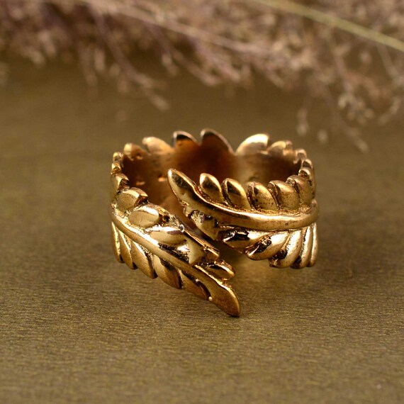 Leaf Gold Ring, Adjustable Gold Leaf Ring, Gold Plated Leaf Ring
