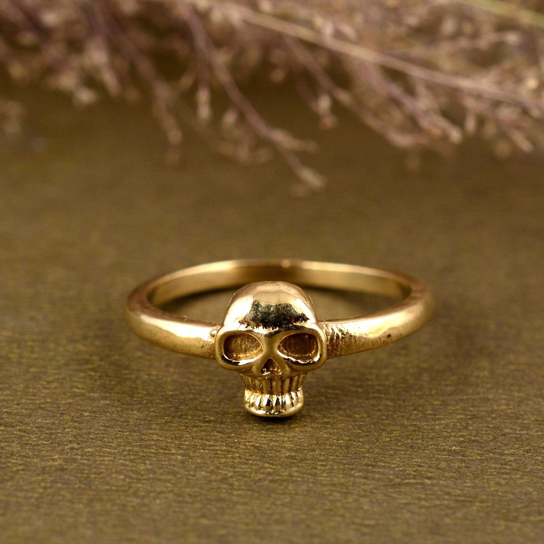 Skull Gold Ring, Small Skull Head Ring, Gold Plated Skull Ring, Gothic ...