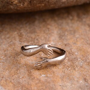 925 Sterling Silver Hug Ring - Adjustable Love Hand Symbol Ring For Women - View #8