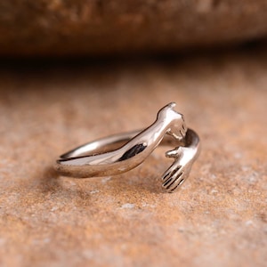 925 Sterling Silver Hug Ring - Adjustable Love Hand Symbol Ring For Women - View #9
