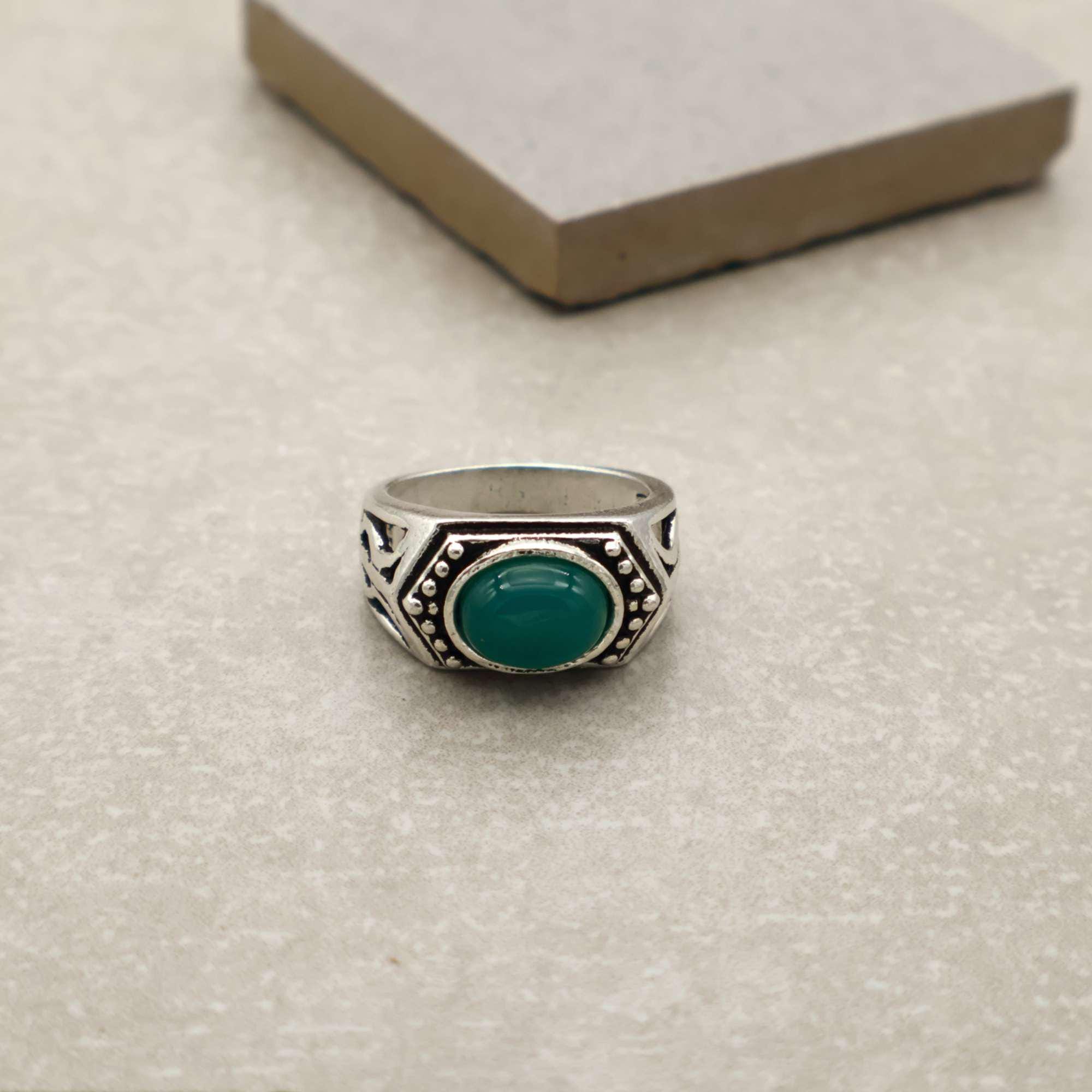 Bague Chevalière Homme En Acier Inoxydable Avec Agate Verte - Taille Ajustable - Cadeau Pour Hommes, Couples, Amis